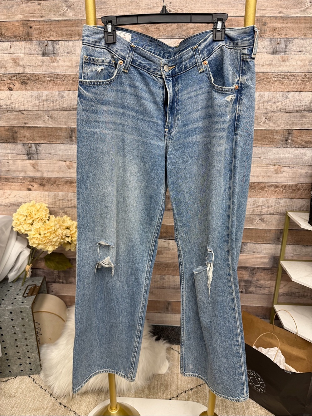 Gap Low Stride Straight Leg Distressed Jeans